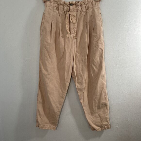Free People Pants Women Large Margate Pleated High Rise Paperbag Relaxed Trouser - Picture 2 of 9
